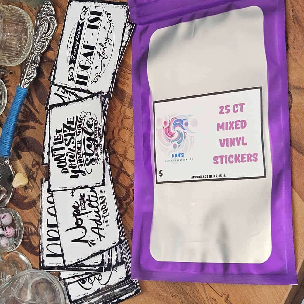 25 Count Mixed Vinyl Stickers Handmade